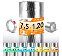 AISLANTE TERMICO MULTIUSOS PREMIUM| Reduce el Frio y el Calor | Rollo Aislante Termico para Ventana, Pared, Suelo, Techo, Coche, Garaje,Camper (7.5x1.20m | 9m² con cintas)