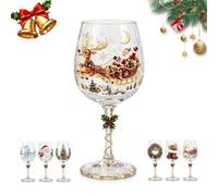 AIUTG Juego de 6 copas de vino navideñas, copas impresas navideñas con diseños de Papá Noel, reno, muñeco de nieve y árbol de Navidad, caja de regalo de cristalería con tallo decorativo(#C)
