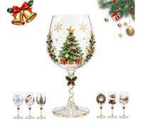 AIUTG Juego de 6 copas de vino navideñas, copas impresas navideñas con diseños de Papá Noel, reno, muñeco de nieve y árbol de Navidad, caja de regalo de cristalería con tallo decorativo(#E)
