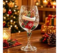 AIUTG Juego de caja de regalo de colección de copas de vino navideñas, 6 copas de vino navideñas con diseños de Papá Noel, muñeco de nieve, árbol de Navidad y renos for fiestas y celebraciones(#A)