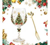 AIUTG Juego de caja de regalo de colección de copas de vino navideñas, 6 vasos de vidrio navideños con patrones navideños variados y cucharas decorativas a juego(D1#)