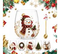 AIUTG Juego de caja de regalo de colección de copas de vino navideñas, 6 vasos de vidrio navideños con patrones navideños variados y cucharas decorativas a juego(B2#)