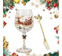 AIUTG Juego de caja de regalo de colección de copas de vino navideñas, 6 vasos de vidrio navideños con patrones navideños variados y cucharas decorativas a juego(C1#)