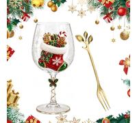 AIUTG Juego de caja de regalo de colección de copas de vino navideñas, 6 vasos de vidrio navideños con patrones navideños variados y cucharas decorativas a juego(F1#)
