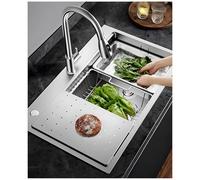 AIVANOTO 70x50cm Fregadero Cocina Acero Inoxidable 304, Con Sifón y Kit de Drenaje, Escurridor, Tabla De Cortar, 1 Seno Fregadero Grande, Bajo Encimera/Sobre Encimera, Drenaje Del Lado Derecho
