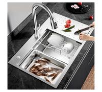 AIVANOTO 70x50cm Fregadero De Cocina Grande Plateado, Fregadero De Barra Resistente, Con Desagüe Completo, Fregadero Rústico De Acero Inoxidable 304 De Una Cubeta, Fregadero De Encastre, B