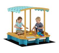 AIYAPLAY Arenero para Niños de Madera con Techo 3 Bancos 2 Cajas de PP Forro para Niños de 3-6 Años 128x118x121 cm Azul Azul