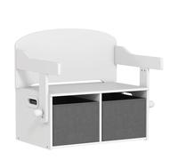 AIYAPLAY Banco Infantil Convertible 3 en 1, Juego de Mesa y Silla, Baúl de Juguetes con Cubos de Tela Extraíbles, Banco de Almacenaje, Mueble Multifuncional para Niños 3-6 Años, Blanco