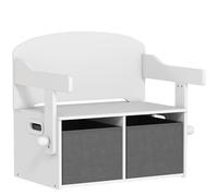 AIYAPLAY Banco Infantil Convertible 3 en 1 Juego de Mesa y Silla Baúl de Juguetes con Cubos de Tela Extraíbles Blanco