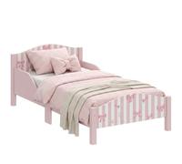 AIYAPLAY Cama individual para niños, 146 x 76,5 cm, forma de lazo rosa | Montessori - Cama infantil para niños de 3 a 6 años de edad con bordes anticaída y somier de láminas de madera para