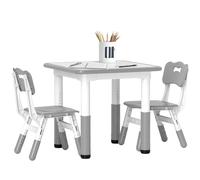AIYAPLAY Conjunto de Mesa y 2 Sillas Infantiles Ajustables en Altura para Niños de 18 Meses a 5 Años Fácil de Limpiar Blanco y Gris