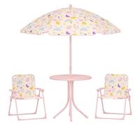 AIYAPLAY Conjunto de mesa y sillas infantil de jardín plegable con sombrilla ajustable rosa