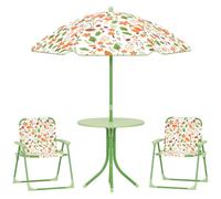 AIYAPLAY Conjunto de Mesa y Sillas Infantil de Jardín de 4 Piezas Verde | Mesa Infantil, Sillas Plegables Infantil, Sombrilla Ajustable, Diseño de Zorro, Patio Pícnic