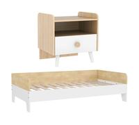 AIYAPLAY Conjunto para Niños Incluye 1 Cama para Niños de +3 Años de Madera 140x70 cm Carga 80 kg y 1 Mesita de Noche Infantil con Cajón y Bordes Redondeados para Dormitorio Blanco y Natural