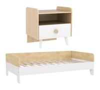 AIYAPLAY Conjunto para Niños Incluye 1 Cama para Niños de +3 Años de Madera 140x70 cm Carga 80 kg y 1 Mesita de Noche Infantil con Cajón y Bordes Redondeados para Dormitorio Blanco y Natural