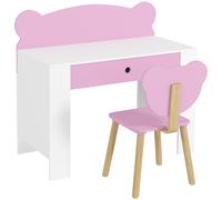 AIYAPLAY Escritorio Infantil con Silla en Forma de Osito con Cajón para Leer y Estudiar Mesa 80x41x74,5 cm y Silla 32,5x38x59 cm
