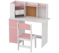 AIYAPLAY Escritorio Infantil con Silla Soporte Ajustable para Tablet Portalápices Tablero de Corcho Estantes Armarios Rosa Aosom España