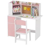 AIYAPLAY Escritorio Infantil con Silla Soporte Ajustable para Tablet Rosa | Pupitre Infantil, con Portalápices, Tablero de Corcho, Estantes, Armarios, para Niños de 5-12 Años, para Dormitorio, Estudio