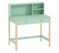AIYAPLAY Escritorio Infantil, Mesa de Escritorio para Niños con 3 Compartimentos Abiertos y 2 Cajones, Patas de Madera, para Estudio, Entrada, Dormitorio, para Niños de 5-12 Años, 90x52x105 cm, Verde