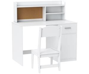 AIYAPLAY Escritorio para Niños con Estantes, Armario, Cajón y Silla a Juego en MDF Blanco