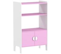 AIYAPLAY Estante de libros para niños, 2 Estantes, 2 Armarios, independiente, Diseño Antivuelco, Patas Antideslizantes, MDF Ros Blanco