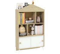 AIYAPLAY Estantería Infantil con Armario 80x30x140,5 cm Blanco y Natural
