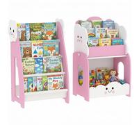 Aiyaplay estantería infantil para juguetes 3 en 1, organizador de juguetes con librería, revistero y mesita de noche, para niños 3-8 años, para dormitorio, sala de juegos, 85,5x32x72 cm, rosa