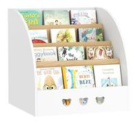 AIYAPLAY Estantería Infantil para Juguetes con Compartimento Oculto Organizador de Juguetes de 4 Niveles con Ruedas para Habitación Infantil Sala de Juegos Guardería Blanco y Natural