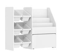 AIYAPLAY Estantería Infantil para Juguetes, con 6 Cajas Extraíbles, 3 Estantes Abiertos y Cajón Inferior con Ruedas, Organizador de Juguetes para Dormitorio, Sala de Juegos, Guardería, Blanco