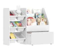 AIYAPLAY Estantería Infantil para Juguetes, con 6 Cajas Extraíbles, 3 Estantes Abiertos y Cajón Inferior con Ruedas, Organizador de Juguetes para Dormitorio, Sala de Juegos, Guardería, Blanco