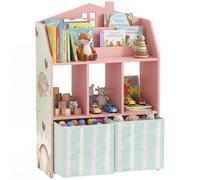 AIYAPLAY Estantería Infantil para Juguetes con Cajones de Tela, Estantes Abiertos, Diseño de Zorros, Organizador de Juguetes para Dormitorio, Sala de Juegos, Guardería, Rosa