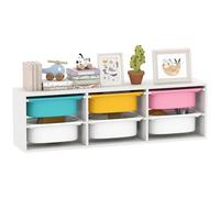 AIYAPLAY Estantería para juguetes para niños de madera, estantería Montessoriana para niños con 6 contenedores extraíbles de plástico, para dormitorios, guarderías, salas de juegos, 97 x 21 x 29 cm