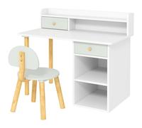 AIYAPLAY Juego de Escritorio Infantil con Silla Pupitre Infantil con Cajones Compartimento y Estantes Verde Claro y Blanco