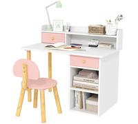 AIYAPLAY Juego de escritorio infantil con silla, cajones y estantes – Rosa y Blanco verde
