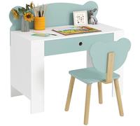 AIYAPLAY Juego de escritorio para niños con silla, mesa de estudio con cajón, respaldo en forma de oso, para niños de 3 a 8 años, verde