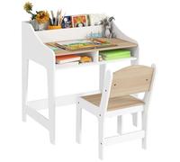 AIYAPLAY Juego de Escritorio y Silla para niños de 3 a 8 años, Escritorio de niño con Silla, Compartimentos Abiertos y estantes, para Dormitorio, Cuarto de Juegos, Cuarto de niños, Efecto Madera