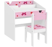 AIYAPLAY Juego de Escritorio y Silla para Niños de +3 Años con Cajón Extraíble y Compartimento Rosa y Blanco