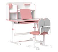 AIYAPLAY Juego de Escritorio y Silla para Niños de +3 Años, Pupitre Infantil Altura Ajustable con Tablero Inclinable, Cajón y Estantes, Respaldo Acolchado, para Libros, 80x55x107,5 cm, Rosa