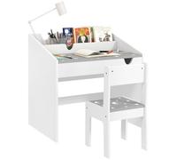 AIYAPLAY Juego de Escritorio y Silla para Niños de +3 Años Pupitre Infantil con Cajón Extraíble y Compartimento para Dormitorio Sala Estudio Gris y Blanco