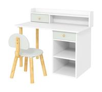 AIYAPLAY Juego de escritorio infantil con silla, cajones y estantes – Rosa y Blanco verde