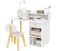AIYAPLAY Juego de Escritorio Infantil con Silla Pupitre Infantil con Cajones Compartimento y Estantes Rosa y Blanco verde