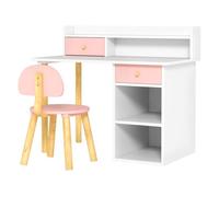 AIYAPLAY Juego de escritorio y silla infantil +3 años Pupitre con cajones y estantes Rosa/Blanco