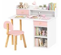 AIYAPLAY Juego de escritorio y silla infantil +3 años Pupitre con cajones y estantes Rosa/Blanco