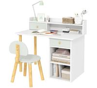AIYAPLAY Juego de escritorio infantil con silla, cajones y estantes – Rosa y Blanco verde