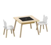 AIYAPLAY Juego de Mesa y 2 Sillas Infantiles de Madera con Compartimentos y Pizarra Desmontable 60x60x44 cm Natural y Blanco