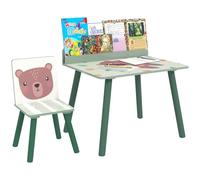 AIYAPLAY Juego de Silla y Mesa Auxiliar con Estante, Escritorio y Silla Escolar de MDF y Madera de Pino, para Guardería, Cuarto de Juegos, Dormitorio, Verde