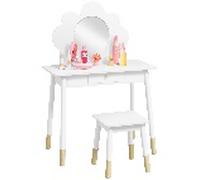 AIYAPLAY - Juego de tocador para niños con taburete, 2 piezas, para niños de 3 a 6 años, espejo con forma de nube, color blanco White