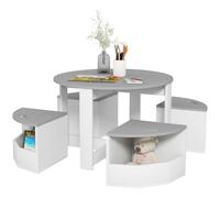 AIYAPLAY Juego Mesa y sillas con Almacenamiento niños, 3-8 años, Gris | Juego de mesa y sillas para niños de cinco piezas, actividad infantil
