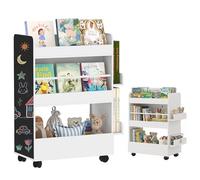 AIYAPLAY Librería infantil con ruedas, librería infantil con pizarra, mueble de almacenaje, estantería para dormitorio infantil de 3 a 8 años para cuarto de juegos, dormitorio infantil, blanco