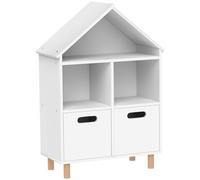 AIYAPLAY Librería Infantil de 3 Niveles Forma Casa con 3 Estantes y 2 Armarios para Guardería para Niños de 3 a 8 Años Blanco